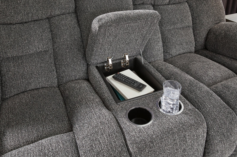 Sofá de dos plazas reclinable DBL Foreside con consola
