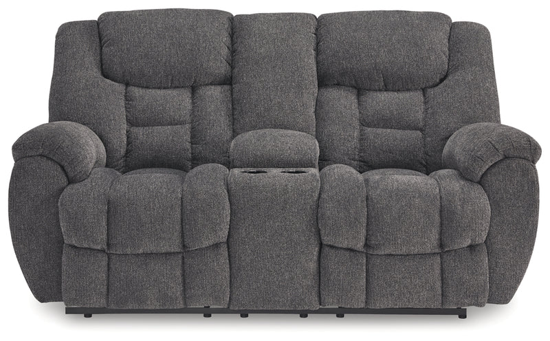 Sofá de dos plazas reclinable DBL Foreside con consola