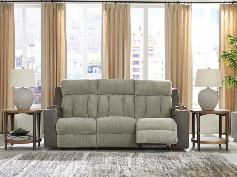 Stately Check Power Reclining Sofa with Adjustable Headrest