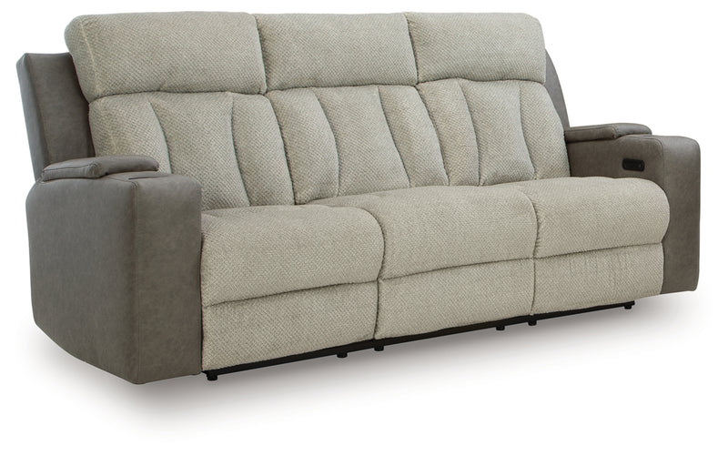 Stately Check Power Reclining Sofa with Adjustable Headrest