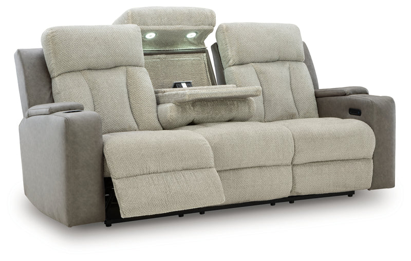 Stately Check Power Reclining Sofa with Adjustable Headrest