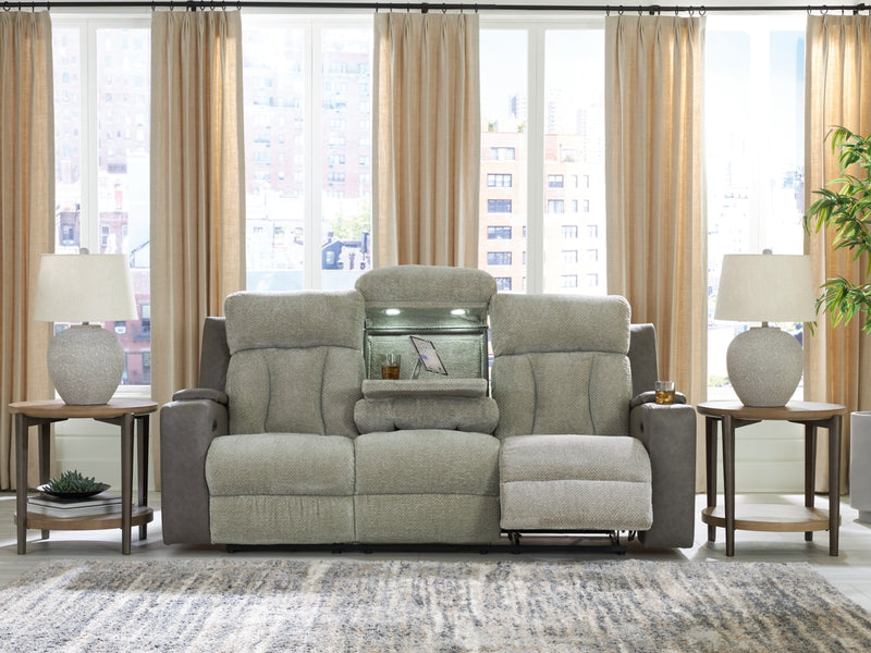 Stately Check Power Reclining Sofa with Adjustable Headrest