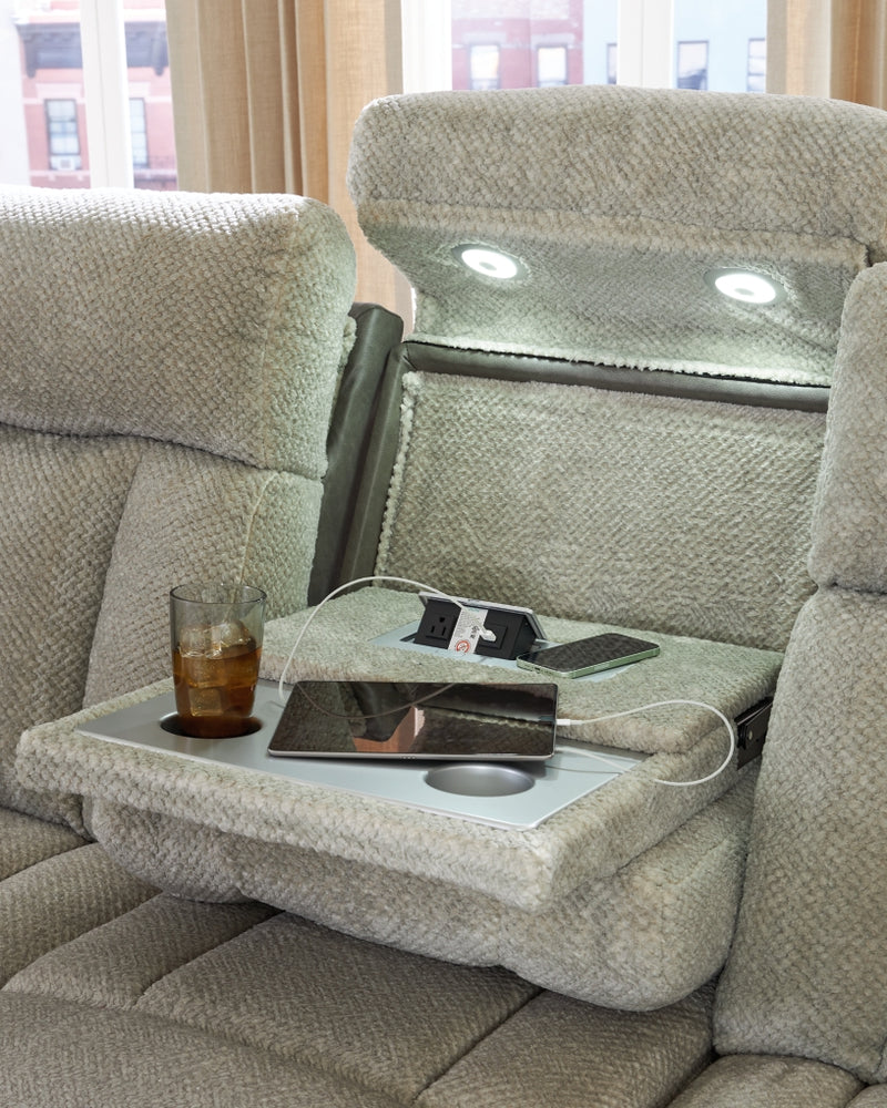 Stately Check Power Reclining Sofa with Adjustable Headrest