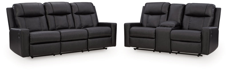 Juego de sala de estar Mackmenville con sofá reclinable y loveseat reclinable con consola