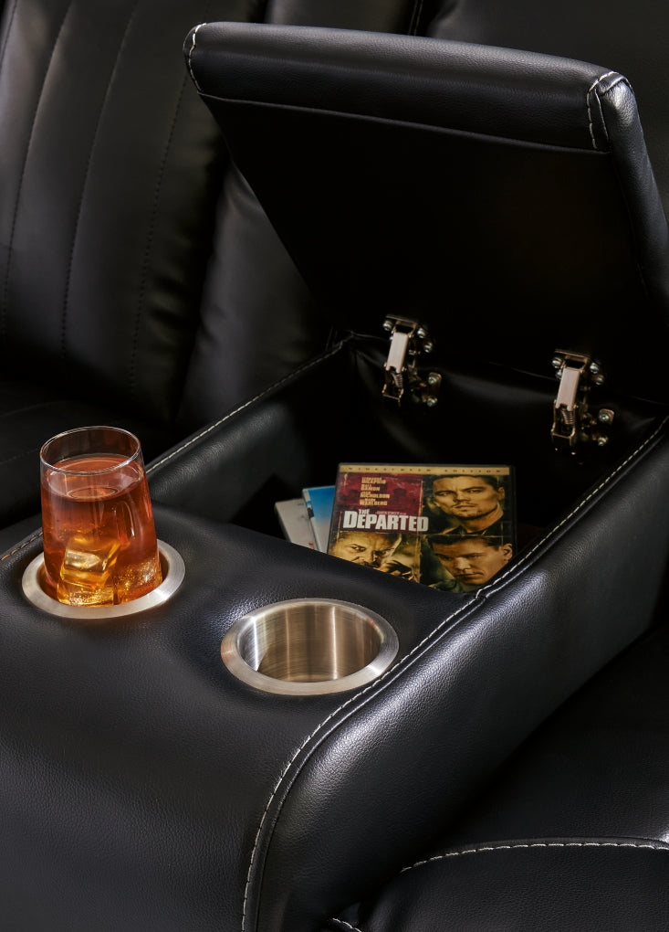 Caveman Den Power Reclining Loveseat/Console/Adjustable Headrest