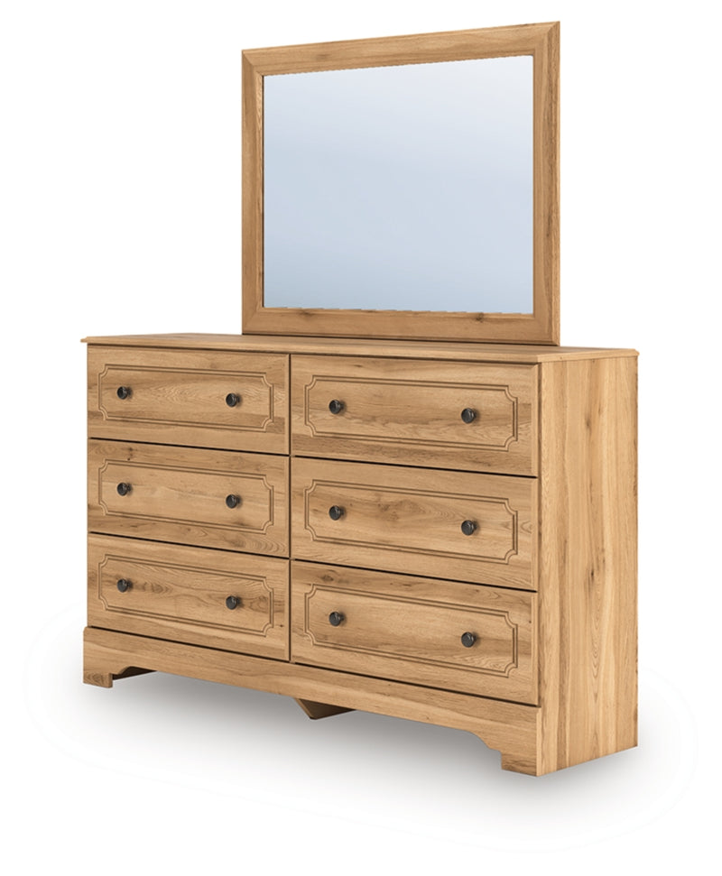 Cama de panel completo Aleaport con cómoda con espejo