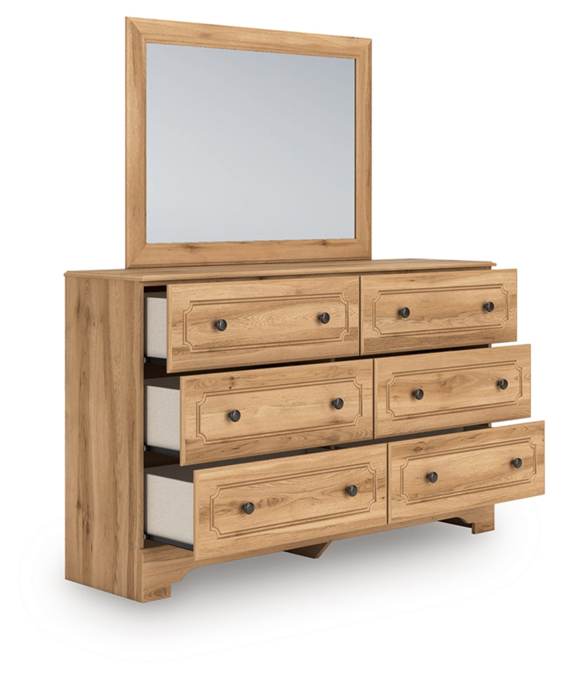Cama de panel completo Aleaport con cómoda con espejo