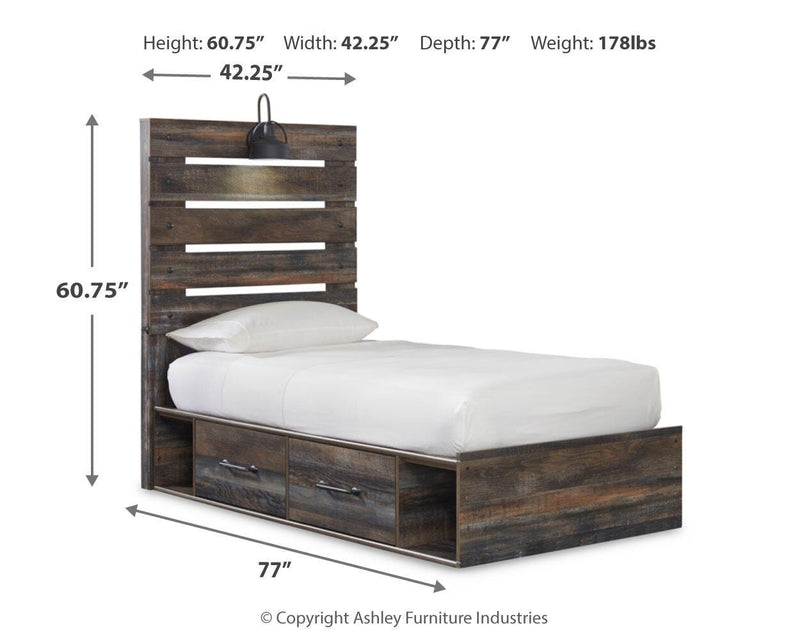 Drystan Panel Bed with 2 Storage Drawers
