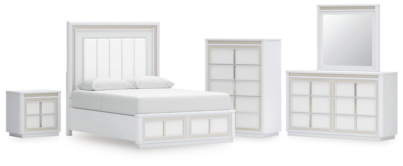 Juego de dormitorio de cama tapizada con almacenaje Chalanna
