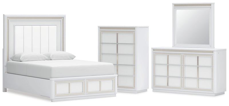 Juego de dormitorio de cama tapizada con almacenaje Chalanna