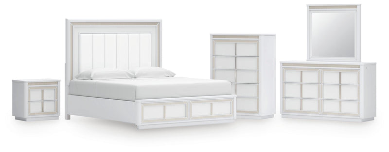 Juego de dormitorio de cama tapizada con almacenaje Chalanna
