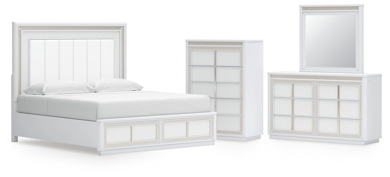 Juego de dormitorio de cama tapizada con almacenaje Chalanna