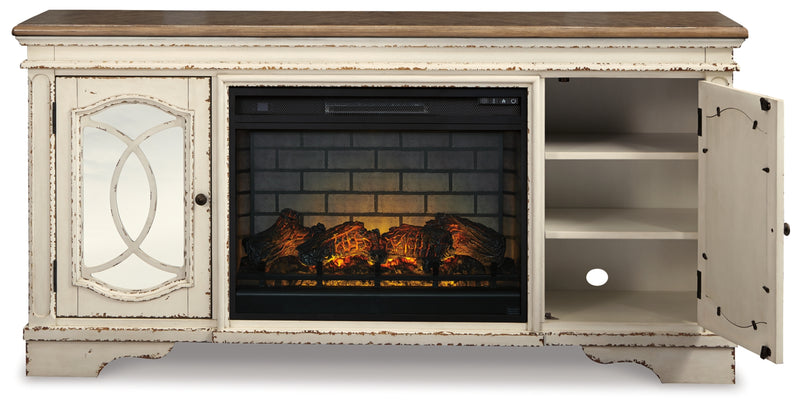 Mueble de TV Realyn de 74" con chimenea eléctrica