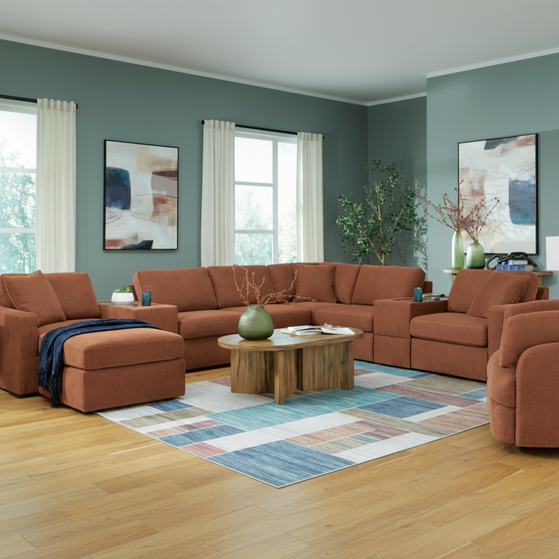 Modmax 6-Piece Sectional with Storage Chaise and Audio Consoles