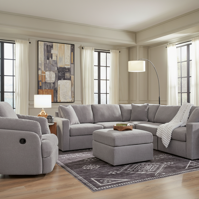 Modmax 6-Piece Sectional with Storage Chaise and Audio Consoles