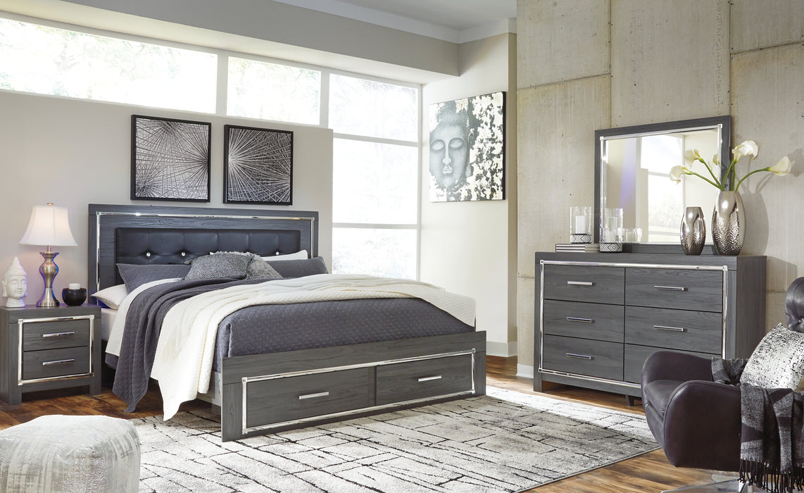 Lodanna King Panel Bed with 2 Storage Drawers with Mirrored Dresser