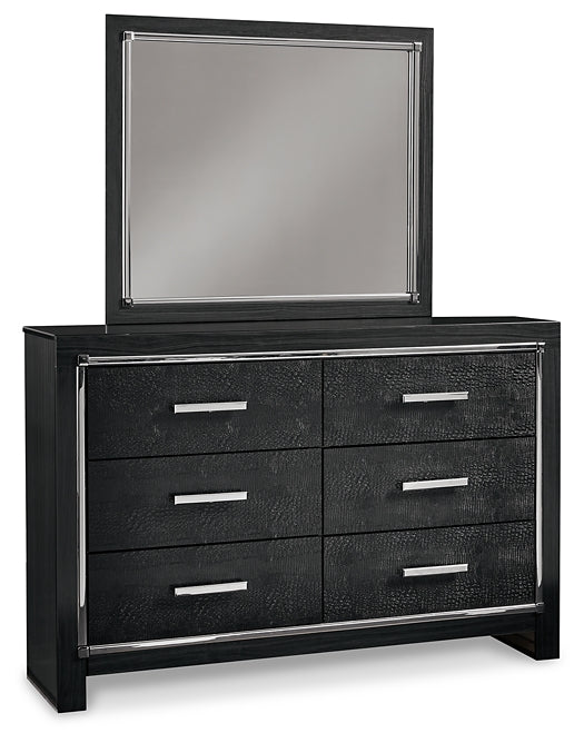 Kaydell King Upholstered Panel Bed with Mirrored Dresser and Nightstand