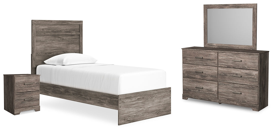 Ralinksi Twin Panel Bed with Mirrored Dresser and Nightstand