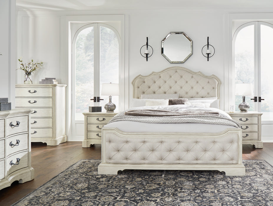 Arlendyne Queen Upholstered Bed with Mirrored Dresser, Chest and 2 Nightstands