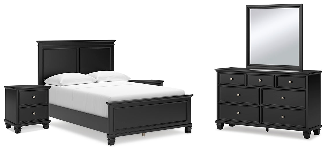 Lanolee Full Panel Bed with Mirrored Dresser and 2 Nightstands