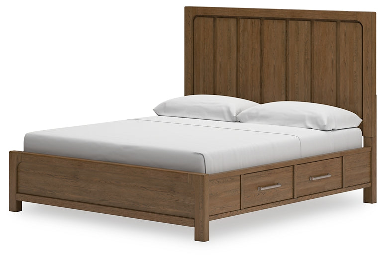 Cabalynn California King Panel Bed with Storage with Mirrored Dresser and Nightstand