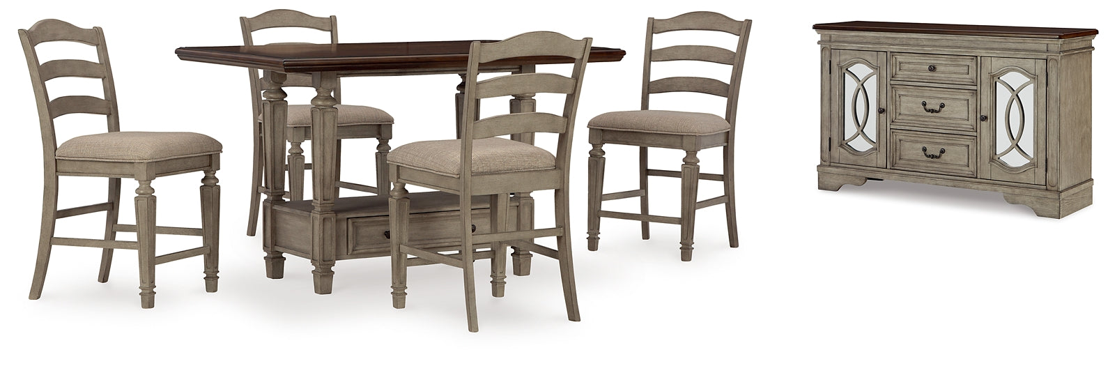 Lodenbay Counter Height Dining Table and 6 Barstools with Storage