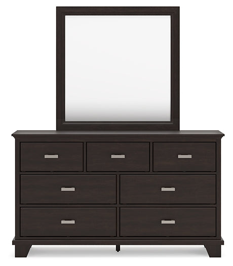 Covetown Twin Panel Bed with Mirrored Dresser, Chest and 2 Nightstands