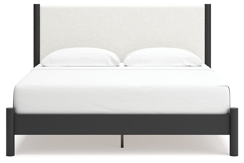 Cadmori King Upholstered Panel Bed with Mirrored Dresser, Chest and 2 Nightstands