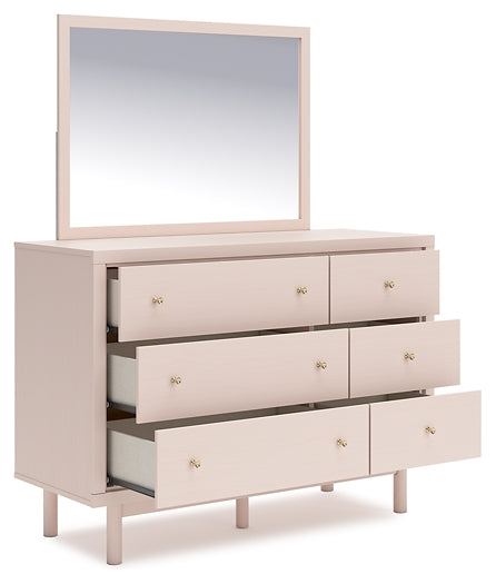 Wistenpine Full Upholstered Panel Headboard with Mirrored Dresser and Chest